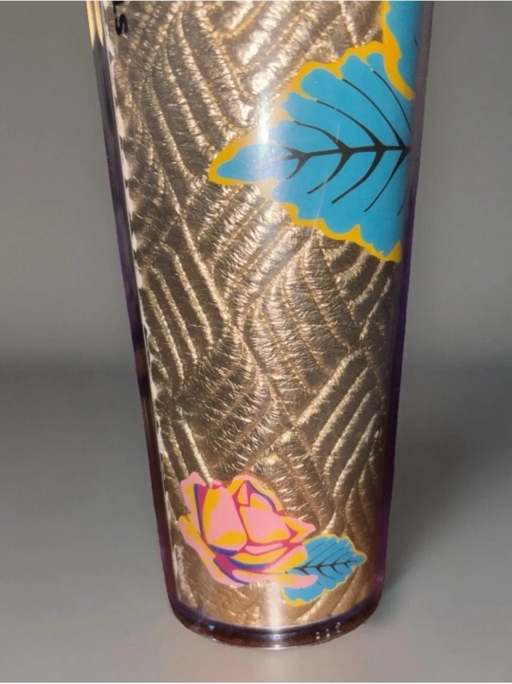 Starbucks Rose Print Gold Floral Travel Tumbler with Pink Accent 2020 limited